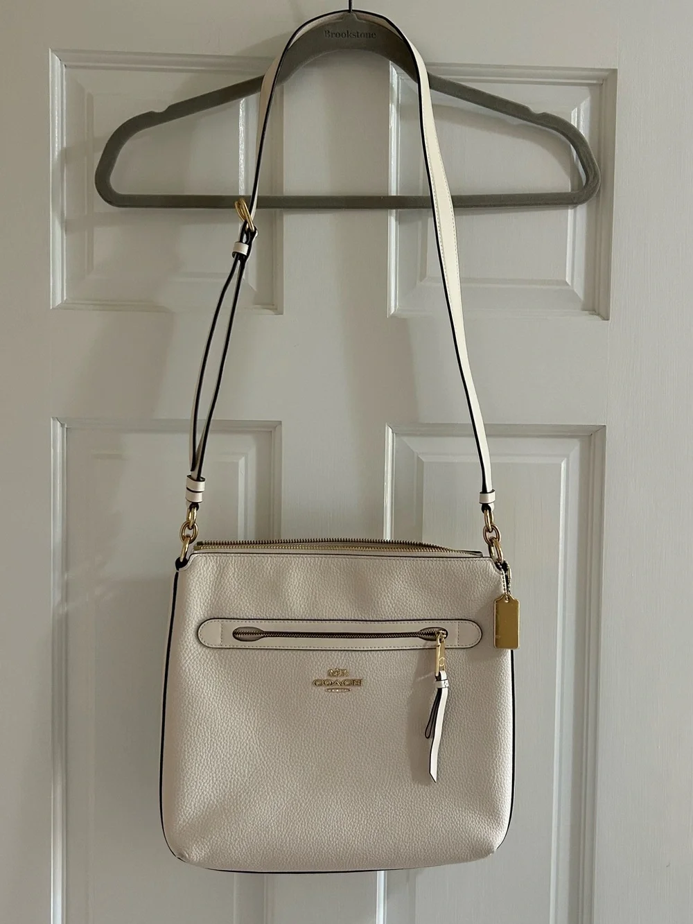 Coach Cream Pebbled Leather Crossbody with Gold Hardware